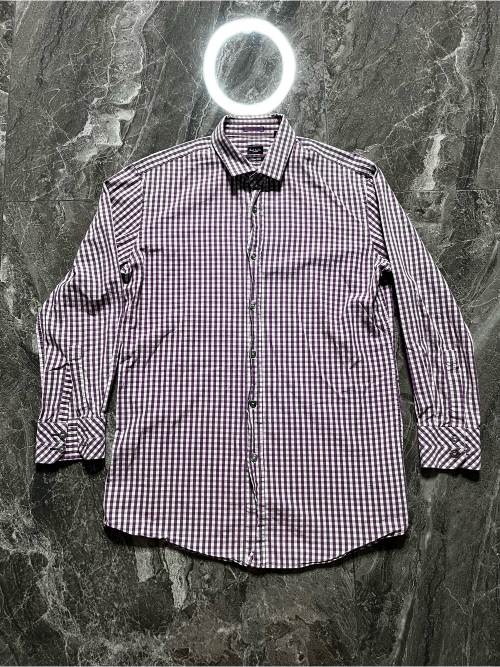 Paul Smith London Dress Shirt Mens 16 41 L Slim Fit Gingham Purple Italy LS